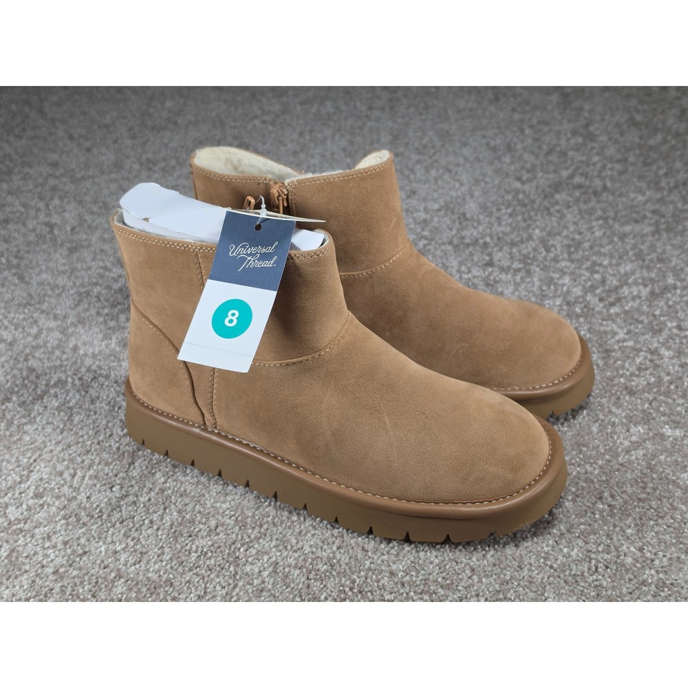 Universal Thread Women Tan May Faux Suede Shearling Lined Ankle Boots Size 8 NWT